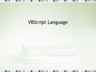 VBScript Language