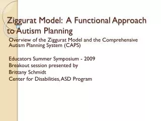 Ziggurat Model: A Functional Approach to Autism Planning
