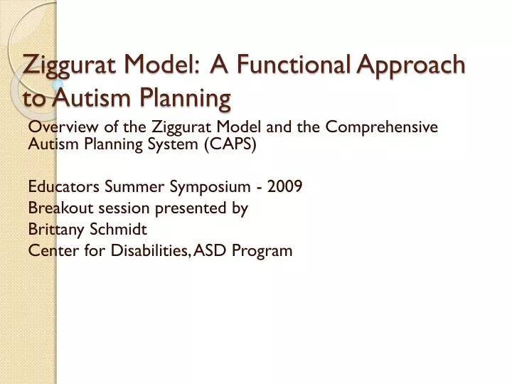 ziggurat model a functional approach to autism planning