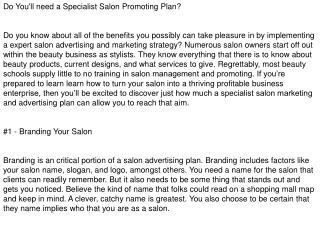 Salon Marketing Plan