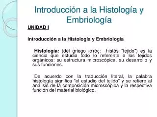 Introducción a la Histología y Embriología