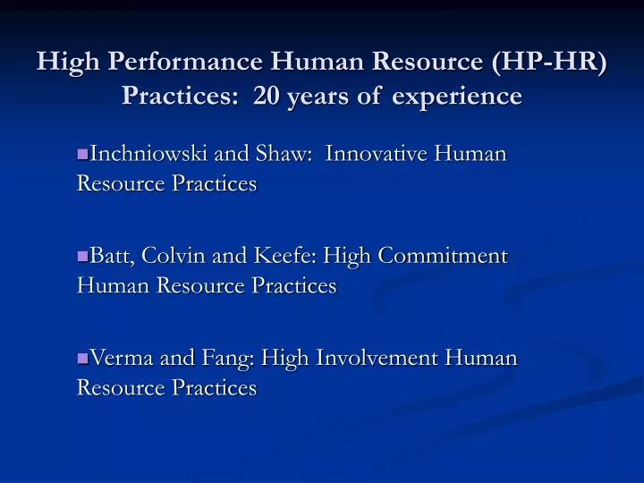 high performance human resource hp hr practices 20 years of experience