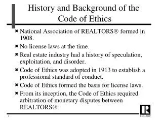 History and Background of the Code of Ethics