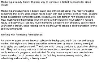 Marketing a Beauty Salon