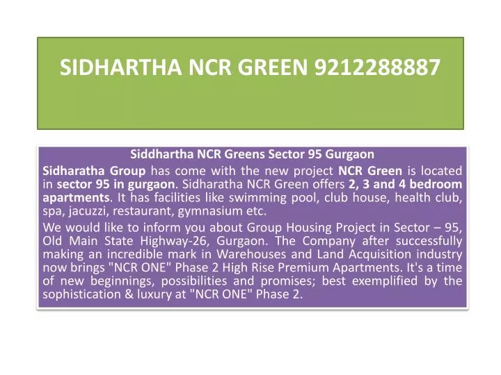 sidhartha ncr green 9212288887
