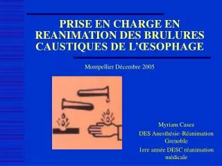 PRISE EN CHARGE EN REANIMATION DES BRULURES CAUSTIQUES DE L’ŒSOPHAGE Montpellier Décembre 2005