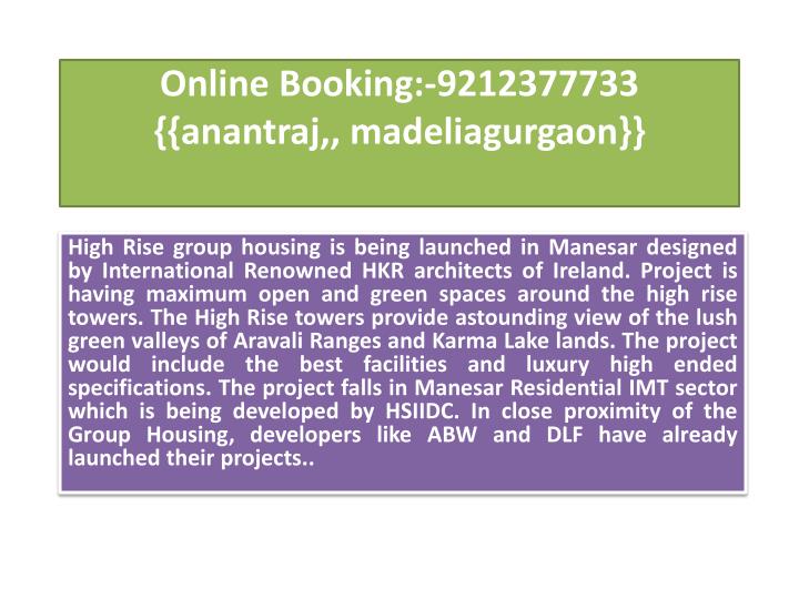 online booking 9212377733 anantraj madeliagurgaon