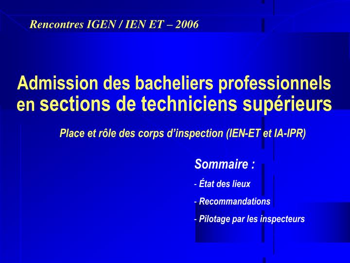 admission des bacheliers professionnels en sections de techniciens sup rieurs