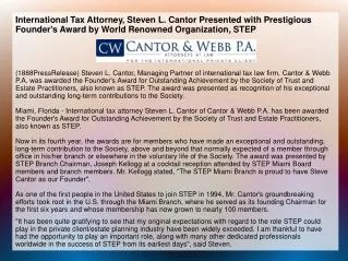 International Tax Attorney, Steven L. Cantor Presented with