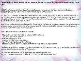 Corcentric to Host Webinar on How to Sell Accounts Payable A