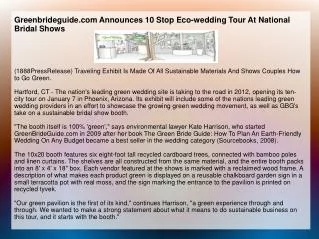 Greenbrideguide.com Announces 10 Stop Eco-wedding Tour At Na