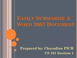 Easily Summarize A Word 2007 Document