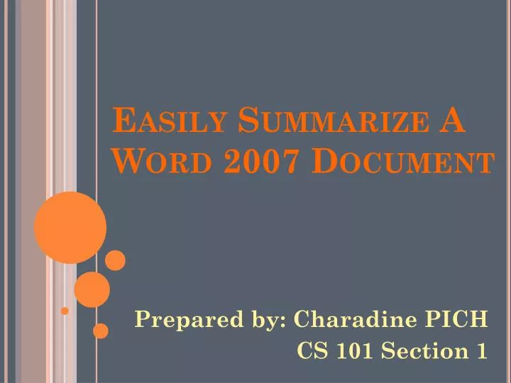 easily summarize a word 2007 document