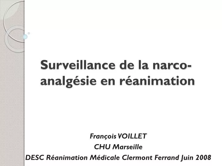 surveillance de la narco analg sie en r animation