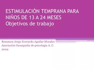 ESTIMULACIÓN TEMPRANA PARA NIÑOS DE 13 A 24 MESES Objetivos de trabajo