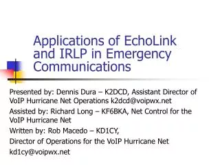 Applications of EchoLink and IRLP in Emergency Communications