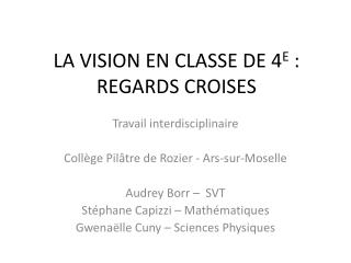 LA VISION EN CLASSE DE 4 E : REGARDS CROISES