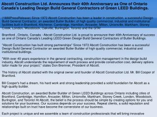 Abcott Construction Ltd. Announces their 40th Anniversary as