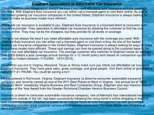 Elephant Specializes in Affordable Car Insurance