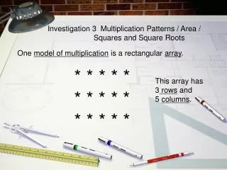 Investigation 3 Multiplication Patterns / Area / Squares and Square Roots