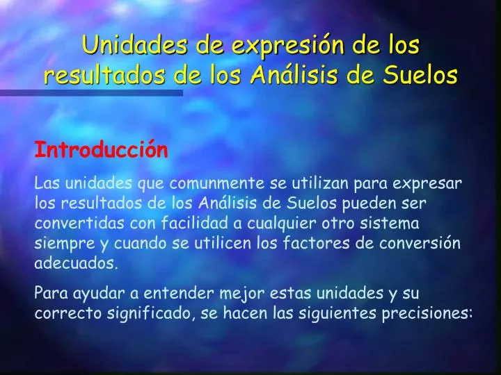 unidades de expresi n de los resultados de los an lisis de suelos