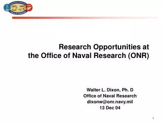 Research Opportunities at the Office of Naval Research (ONR)