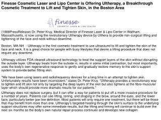 Finesse Cosmetic Laser and Lipo Center is Offering Ultherapy