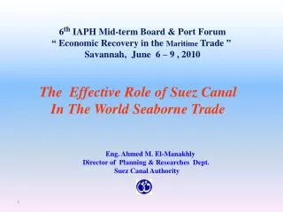 The Effective Role of Suez Canal In The World Seaborne Trade