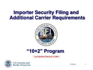 Importer Security Filing and Additional Carrier Requirements