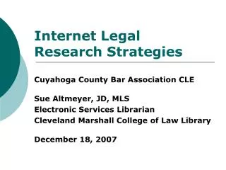 Internet Legal Research Strategies