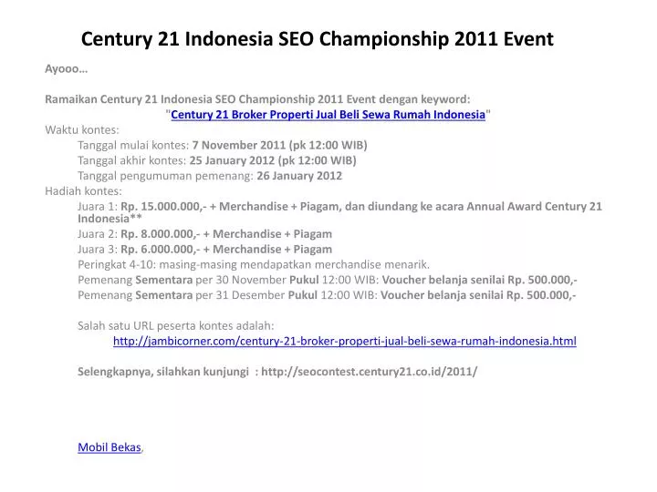 century 21 indonesia seo championship 2011 event