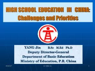 HIGH SCHOOL EDUCATION IN CHINA : Challenges and Priorities