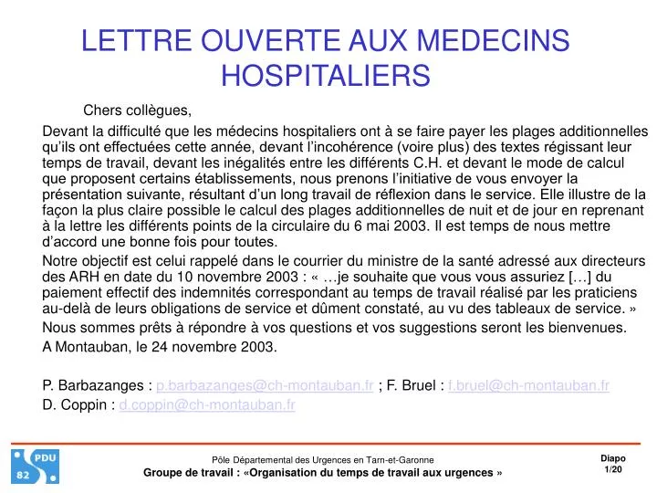 lettre ouverte aux medecins hospitaliers