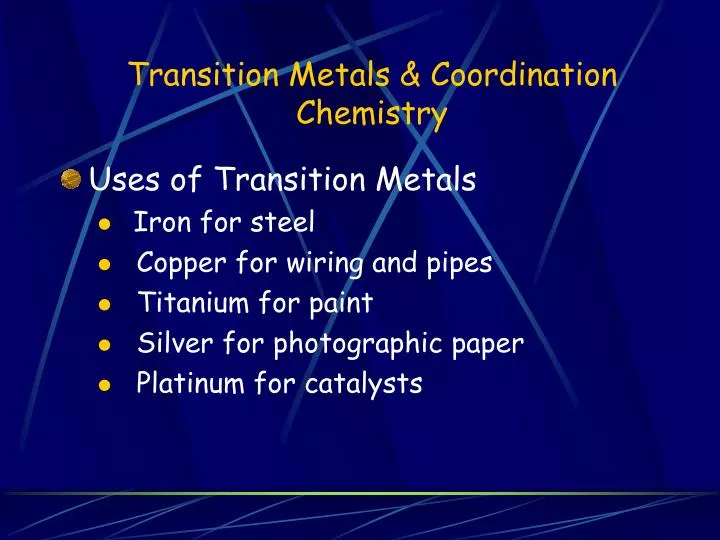 transition metals coordination chemistry
