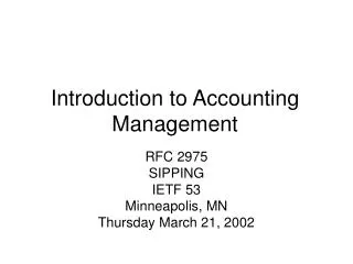 Introduction to Accounting Management