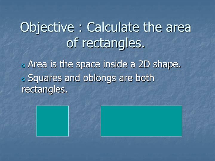 objective calculate the area of rectangles
