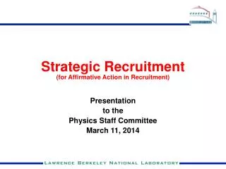 Strategic Recruitment (for Affirmative Action in Recruitment)