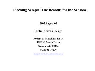 Teaching Sample: The Reasons for the Seasons