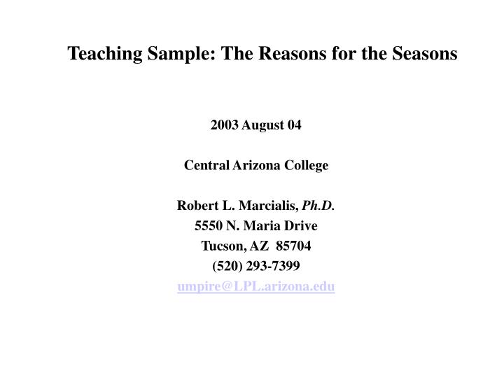 teaching sample the reasons for the seasons