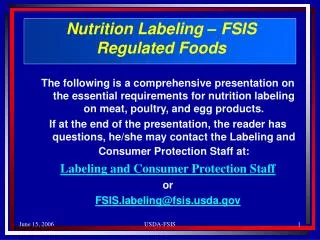 Nutrition Labeling – FSIS Regulated Foods