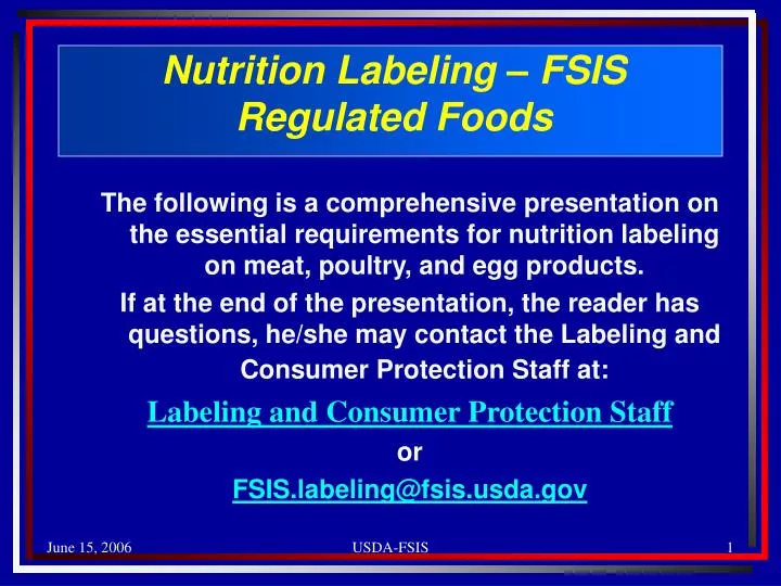 nutrition labeling fsis regulated foods