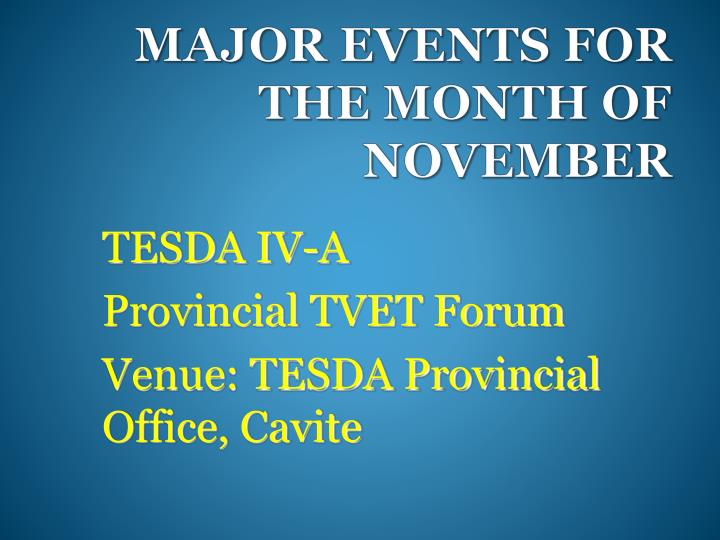 major events for the month of november