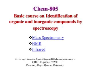 Chem-805 Basic course on Identification of organic and inorganic compounds by spectroscopy