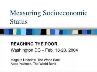 Measuring Socioeconomic Status