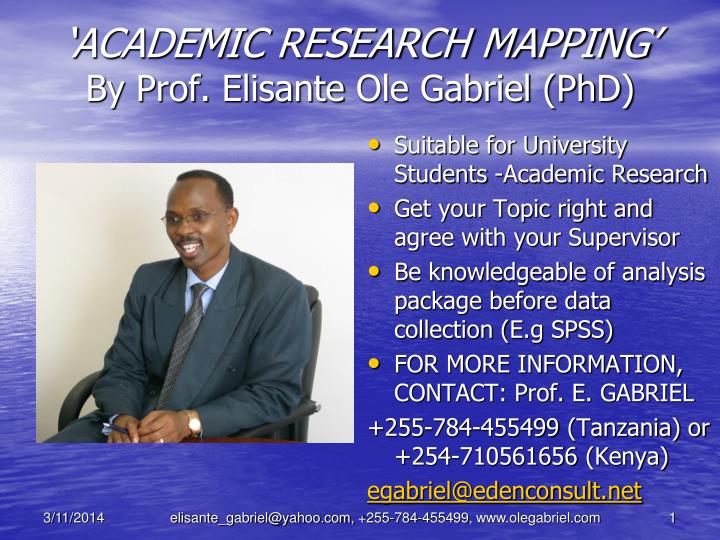 academic research mapping by prof elisante ole gabriel phd