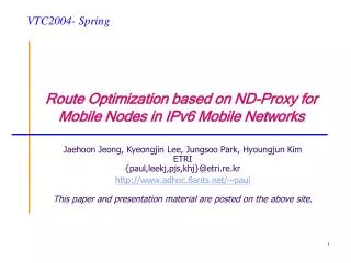 Route Optimization based on ND-Proxy for Mobile Nodes in IPv6 Mobile Networks