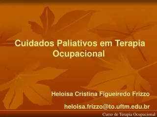 Cuidados Paliativos em Terapia Ocupacional Heloisa Cristina Figueiredo Frizzo heloisa.frizzo@to.uftm.br