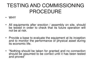 TESTING AND COMMISSIONING PROCEDURE