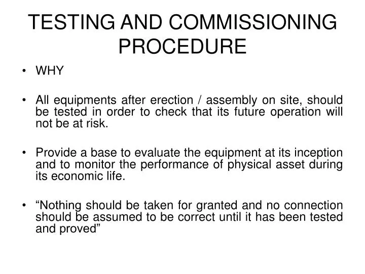 testing and commissioning procedure