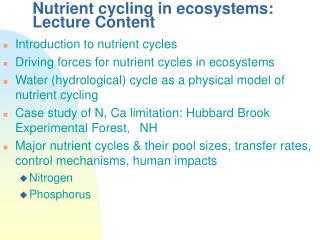 Nutrient cycling in ecosystems: Lecture Content